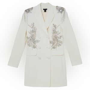 $869 Karen Millen Crystal Embellished Tailored Tuxedo Blazer Mini Dress,‎ US 6